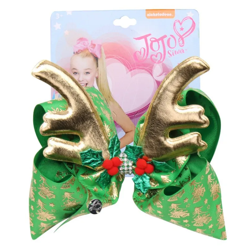 Jojo Siwa 8 дюймов Большой корсаж ленты Рождественские банты для волос для девочек с зажимами бант ручной работы аксессуары для волос