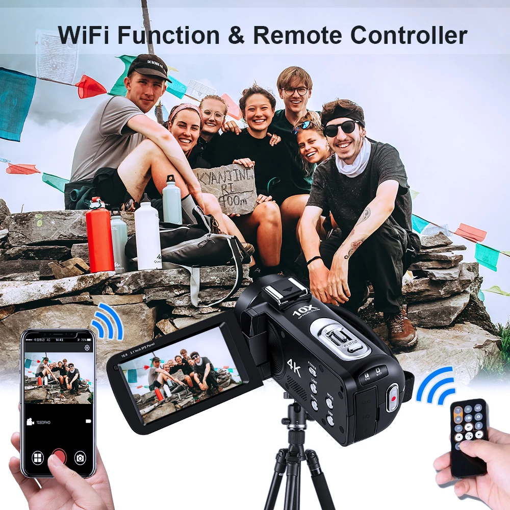 Camcorder 4k Vlog Camera for YouTube Video Ordro AC7 10X Optical Zoom Blogger Filming Filmadora Professional with Microphone