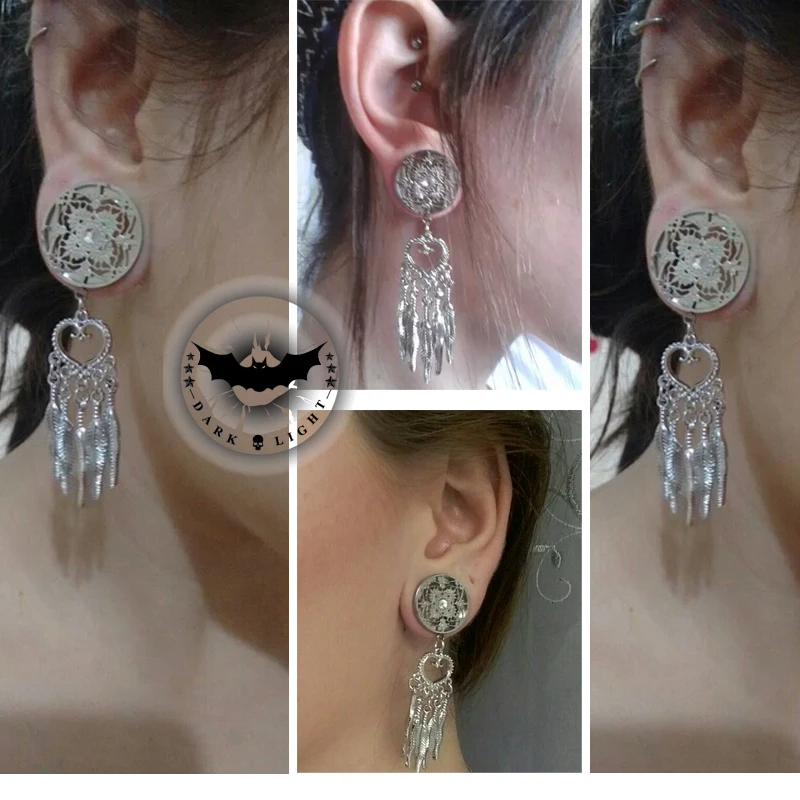 2Pierces Dilataciones Oreja Dream Catcher Dangle Steel Ear Plug Tunnel
