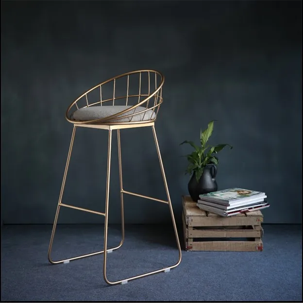 

High gold bar stool wrought iron bar stool chair simple dining chair modern Nordic iron leisure chair bar chair
