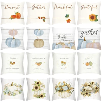 

CANIRICA Pumpkin Decorations Cushion Cover Farmhouse Decor Pillows For Sofa Living Room Thanksgiving Pillow 45x45cm Funda Cojin