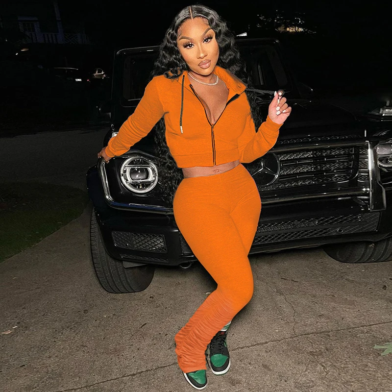 Fitness Casual Two Piece Sets Autumn 2021 Women Tracksuits Outfits Long Sleeve Hooded Jacket+Sweatpant Sportswear Matching Sets