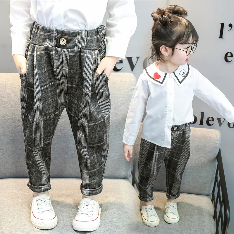 

Spring New Style Children One-Button Plaid Casual Pants 2019 Korean-style Girls Western Style Pants Childrenswear