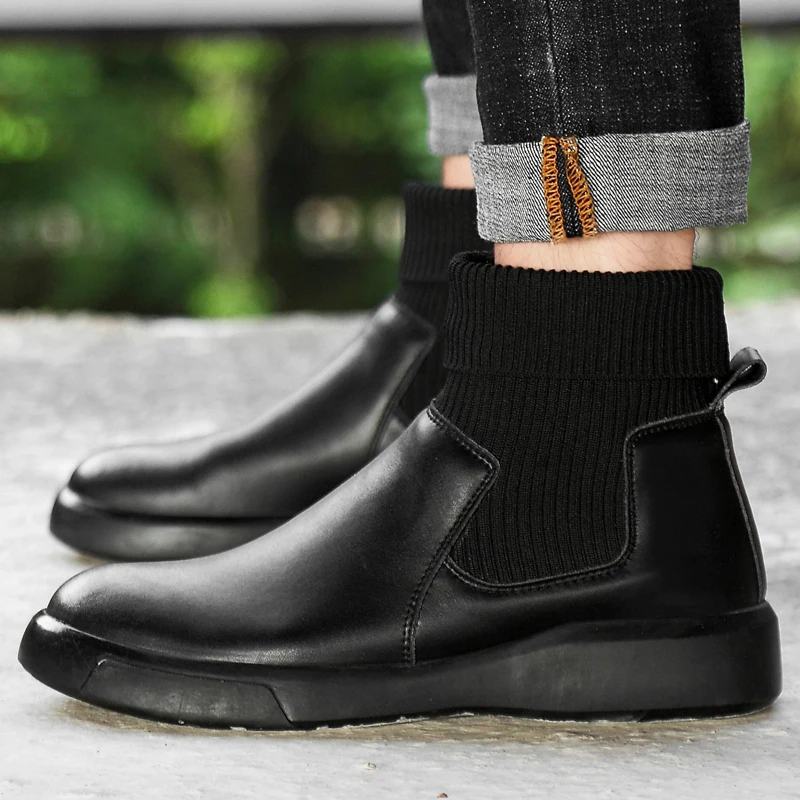 

Winter Martin boots men's high-top leather boots tooling boots British wind snow boots plus velvet warm cotton shoes