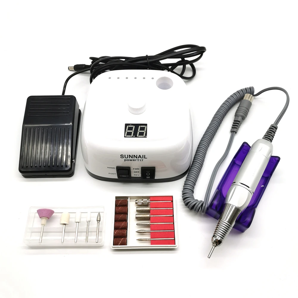 Белый Strong SUN Electric Nail Drill 35000rpm Manicure Machine Pedicure Tools Accessoires Drill Bits File Nail Art Equipment With LCD - Цвет: Белый
