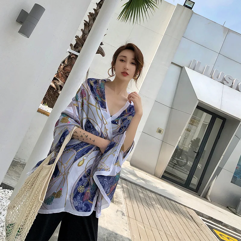 Китайский новый стиль 2019 женские осенние и зимние модные шелковые шарфы с принтом женский большой платок пляжный туризм Обертывания