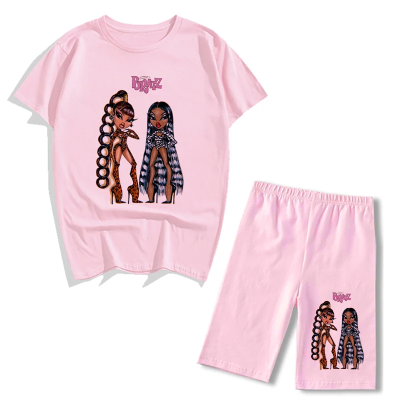 cute pj sets Spring Summer Jogging 2-Pieces Set Women Outfit Short Sleeve Running Sports Cute Bratz Print T-Shirts And Shorts Sets For Female blazer and pants set Women's Sets