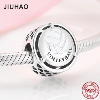 

2019 New Sports charm Round shape Volleyball 925 Sterling Silver Beads Fit Original JIUHAO Charms Bracelet Jewelry making