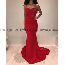 Элегантное красное вечернее платье русалки с бретельками на тонких бретельках, кружевной топ, Длинные атласные вечерние платья, торжественное вечернее платье, халат de soiree