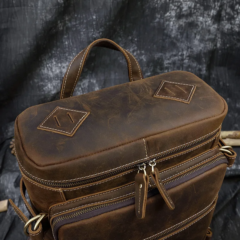 Большой Вместительный кожаный мужской рюкзак для путешествий crazy horse, повседневный рюкзак для ноутбука 15,6 дюймов из коровьей кожи, школьная сумка, рюкзак, сумка для путешествий