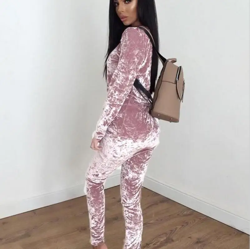 pink 3XL 6 цветов Бархатный спортивный костюм женский костюм Бархатный комплект топ с длинными рукавами велюровый спортивный костюм наборы для женский спортивный костюм - Цвет: pink