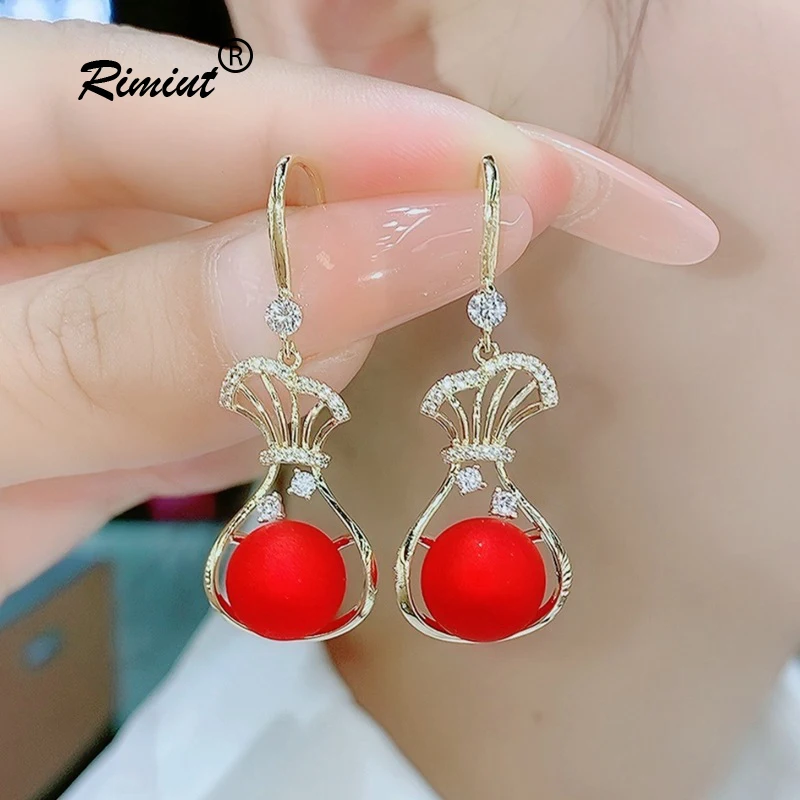 Rimiut Red Pearl Earrings 2022 New Fashion Temperament Wild Bride