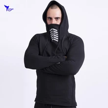 Новая осенне-зимняя Толстовка для занятий бегом мужская с маской для лица пуловер для спортзала фитнеса хлопковая толстовка с капюшоном черная эластичная спортивная одежда топы
