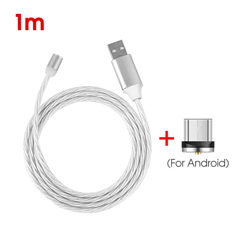Micro USB White Магнитный светодиодный светильник USB кабель для huawei для samsung для Xiaomi type C Быстрая зарядка USB C Магнитный кабель Micro шнур для мобильного телефона - Цвет: Micro USB White