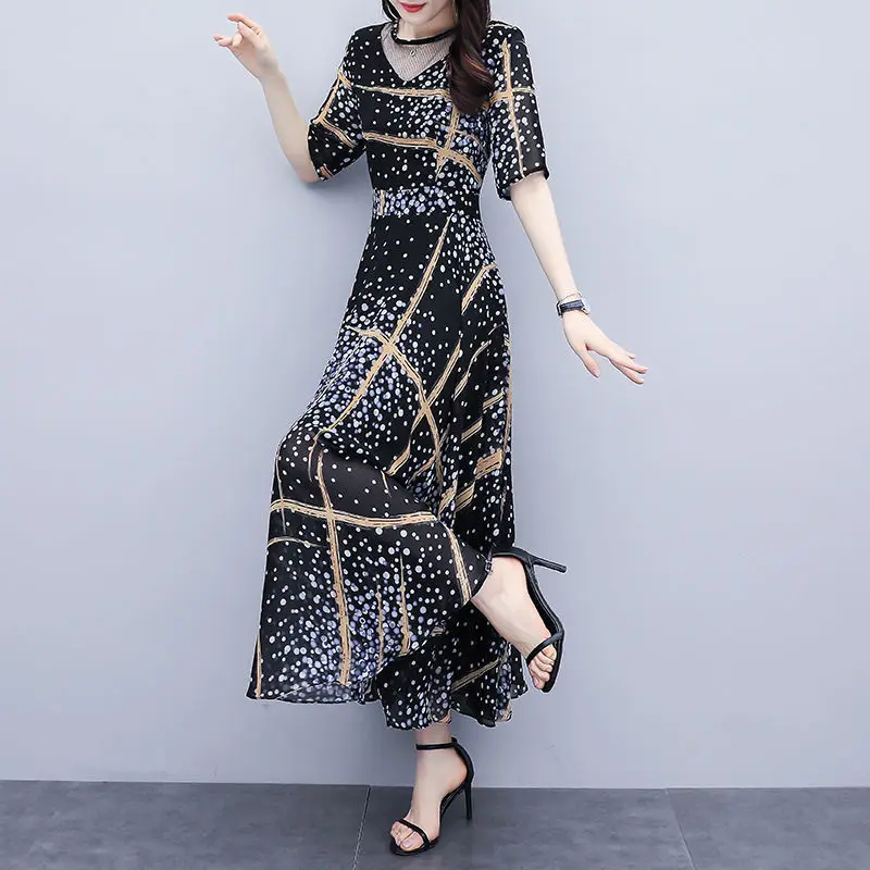 2021 New Korean Style Dress Long Summer Women's Temperament Western Style  Printed High Waist Slimming Plus Size Skirt Women|Dresses| - AliExpress