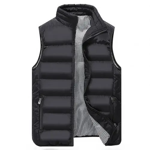 Черный Мужской жилет с воротником, модный, хит, цветной, с подкладкой, Повседневный, зимний, толстый, теплый жилет - Цвет: Черный