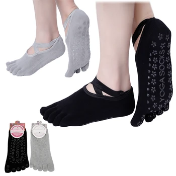 

2 Pairs of Non-slip Five Finger Socks Dance Socks PVC Dispensing Exercise Socks Ankle protection Backless Sports Socks