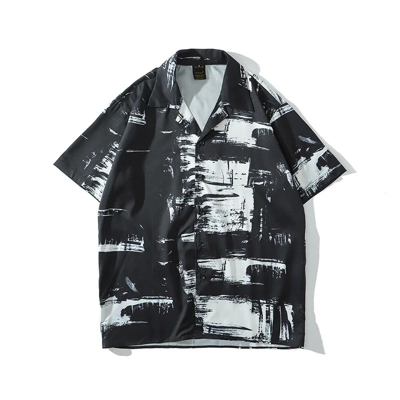 Men Shirt Short Sleeve 2021 New Arrival Summer Cartoons Loose Geometric Patterns Male Shirt Thin Student Korean Style S77