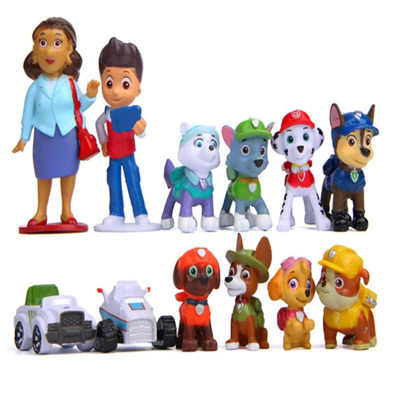 12 unids/set SPIN MASTER manoseado rescate perro juguetes de PVC de Anime de dibujos animados figura de acción de unidad de equipo de rescate juguetes para niños niñas regalo