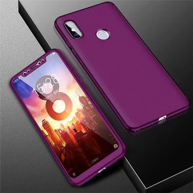 Фиолетовый 360 полный защитный чехол для телефона Xiaomi Redmi Note8 Note8Pro Note7 Pro противоударный чехол для Redmi8 8A крышка со стеклом - Цвет: Фиолетовый