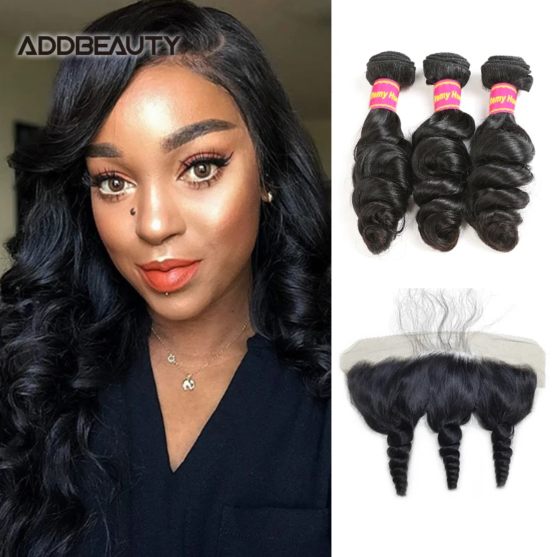 

13x4 Swiss Lace Frontal with Loose Wave Brazilian Human Remy Hair Bundles Addbeauty Human Hair Weave Natural Color Pre-Plucked