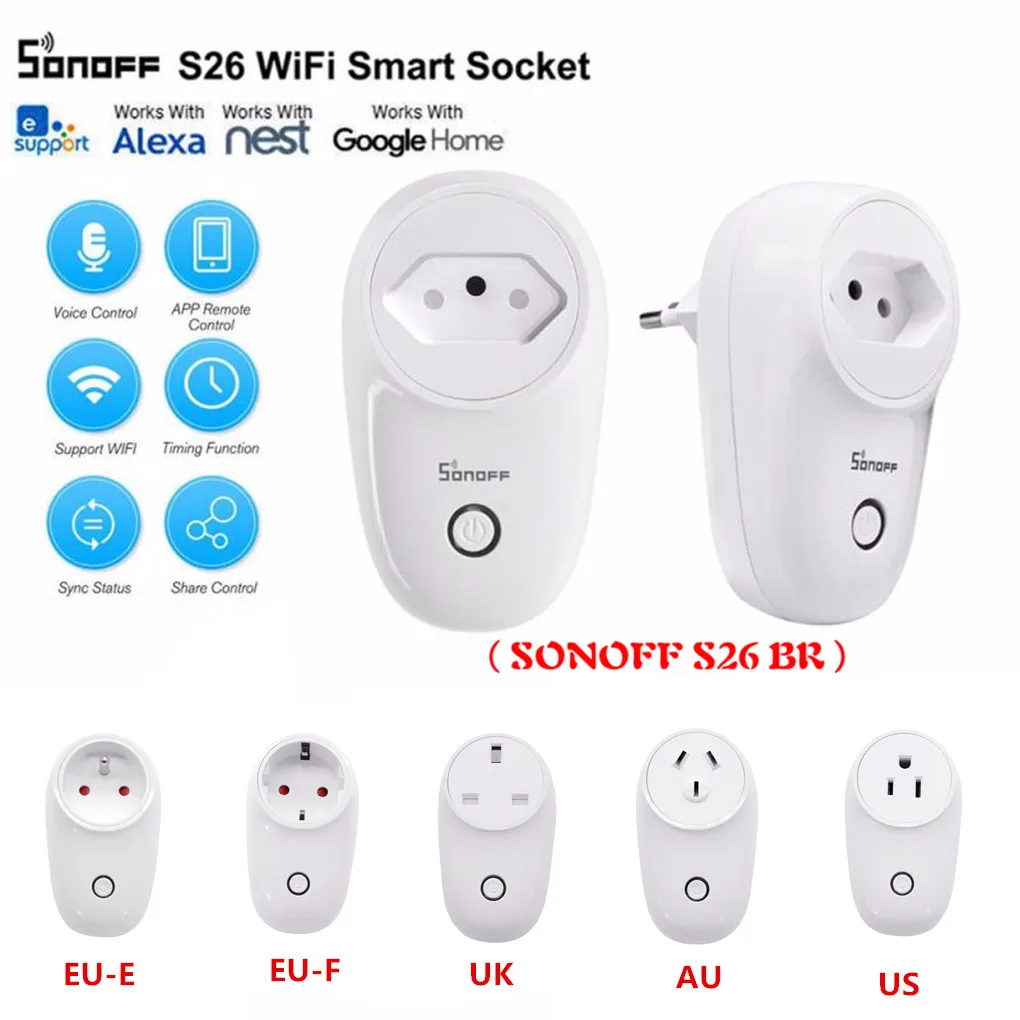 Смарт розетка SONOFF S26 Wi Fi AU/US/EU/BR|Модули для умного дома| |