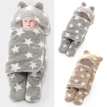 

Double Thicken Star Pattern Bear Baby Sleeping Sack Bag Envelopes Coral Velvet Swaddle Wrap Blanket Bath Towel Newborn Bedding