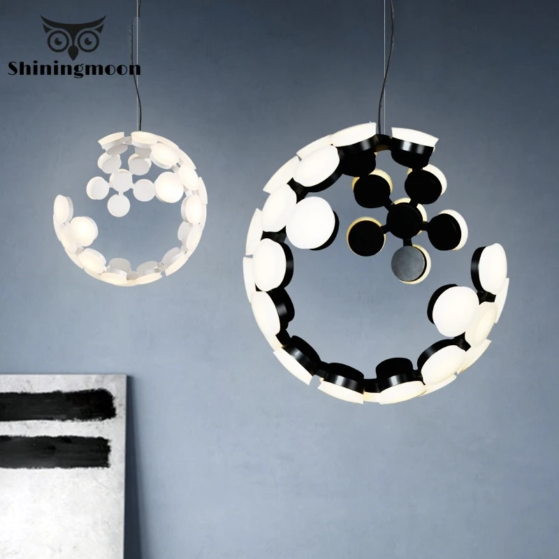 

Post Modern Led Round Pendant Lights Art Design Aluminum White Restaurant Living Room Pendant Lamp Dining Room Lighting Fixture