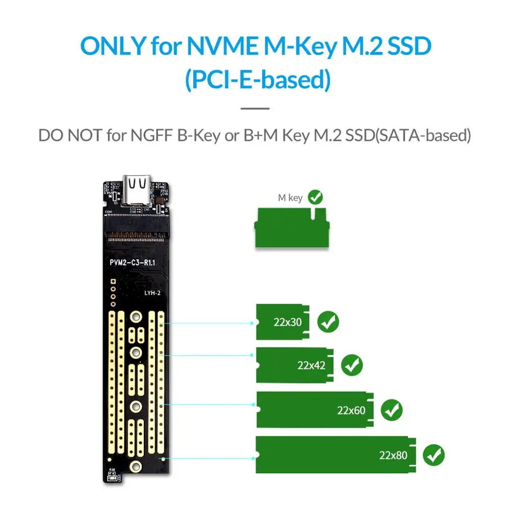 ORICO M2 SSD чехол NVME SSD корпус M.2 для usb type C прозрачный жесткий диск для NVME PCIE NGFF SATA M/B Ключ SSD диск