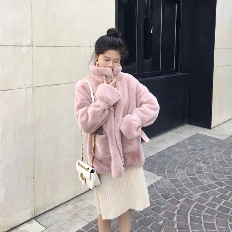 Новинка 2019 зимнее пальто из искусственного меха толстая свободная теплая