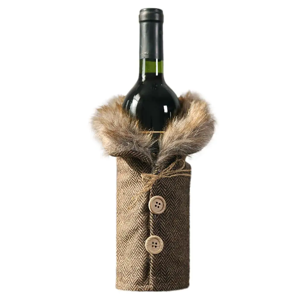 2PCS Christmas wine bottle bag Linen Creative Champagne Bag Christmas Decorations Party Table Decor Gift muts fles kerst#2F - Цвет: Светло-серый