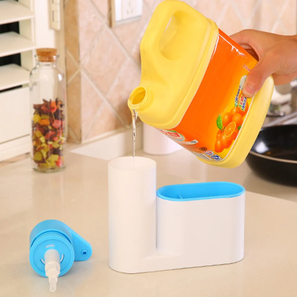 Behogar 2 In 1 Soap Dispenser Rack Kitchen Bathroom Storage Rack Liquid Detergent Container Sponge Drainboard Soap Holder Rack