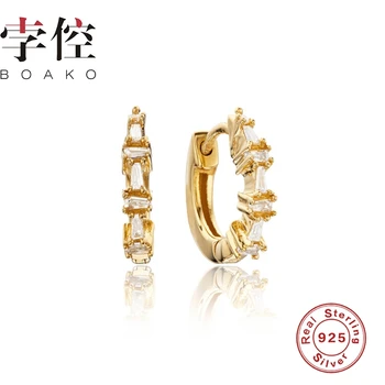 

BOAKO Square Zircon Mini Earrings Hoops 925 Sterling Silver Earrings For Women Silver Jewelry Zircon Earring Pendientes Brincos