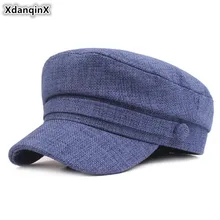 XdanqinX мужская плоская кепка s Простые Модные женские армейские военные шапки Новая Винтажная трендовая хлопковая льняная пара темно-синяя шапка бейсболка кепка