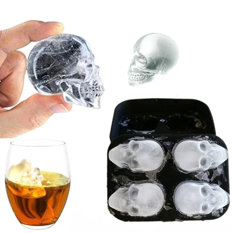 3D Ice Cube Mold Skull Shape Maker Bar Party Silicone Trays Chocolate Mould Gift 