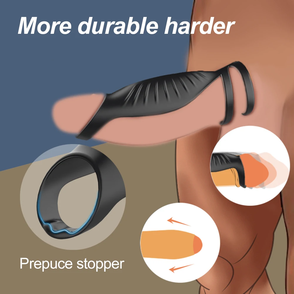 Vibrating Double Penetration Penis Sleeve Sex Toys For Couples Penis Strap On Rings Delay Ejaculation Penis Enlargement Vagina - Semen Lock Ring