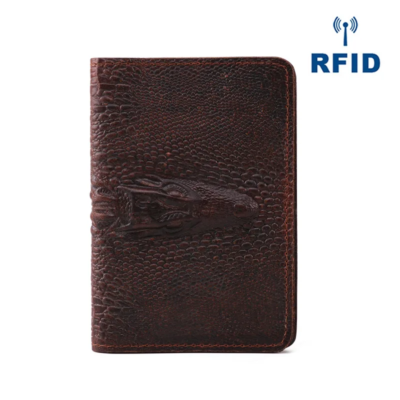 

New Products RFID Retro Leather Passport Wrapper Multi-functional Cowhide Embossing Document Package Ticket Holder Passport Hold