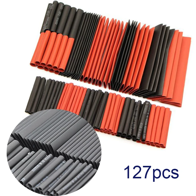 

127pcs Red Black Polyolefin Heat Shrink Tubing Cable Tube Sleeving Kit Wrap Wire Set PE Heat Shrink Tubing Set Cable Sleeves