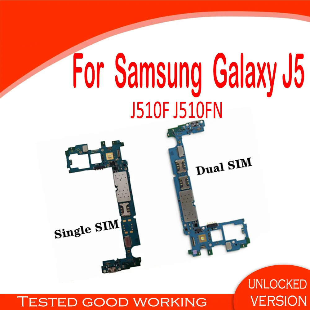 Разблокирована для Samsung Galaxy J5 J510F J510FN материнская плата с одной/двумя sim-картами