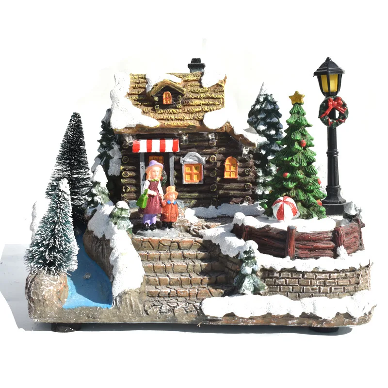 

2022 Christmas Snow House Colorful Light Luminescent Christmas Village Revolving Santa Claus Home Decor House Music Ornaments