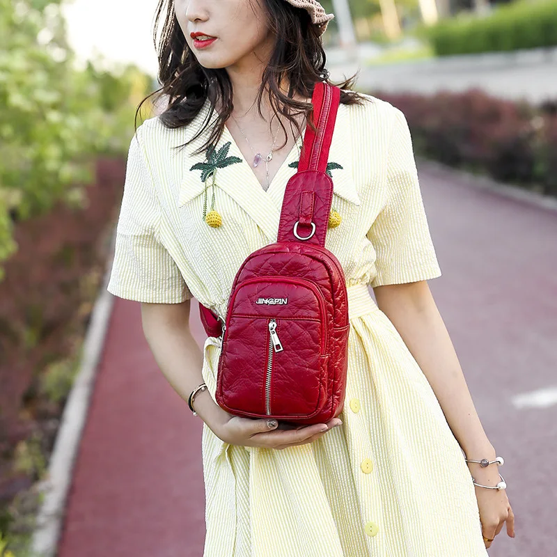 

New Style Women's Pu ruan pi bao Large-Volume Single-shoulder Bag Light Outdoor Travel guang jie bao Trend Shoulder Chest Pack