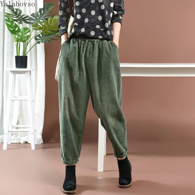 Осенние вельветовые брюки с эластичной резинкой на талии в стиле ретро, повседневные обтягивающие леггинсы для женщин, Осенние штаны с высокой талией, женские брюки, A888Z40