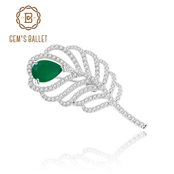 

GEM'S BALLET Natural Green Agate Gemstone Brooches 925 Sterling Silver Plant Leaves Brooch Pin For Women Party Fine Jewelry