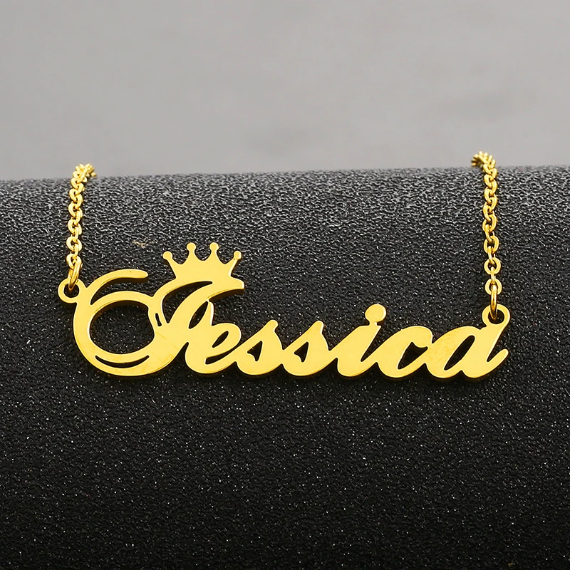 Crown Name Necklace for Women Personalized Nameplate Chain Necklaces Stainless Steel Customized Jewelry Mother Daughter Gifts sisters mother and daughter alloy drip oil butterfly necklace clavicle chain gold