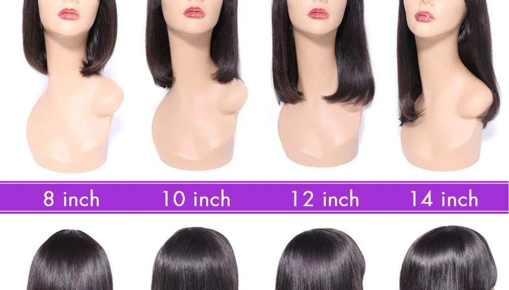 Perucas de Cabelo Brasileiro com Franja Peruca com Franja para as Mulheres Humano Reta Negras Remy Cabelo Completo Máquina Peruca Bang Curto Bob 100% 11 Perucas à máq.