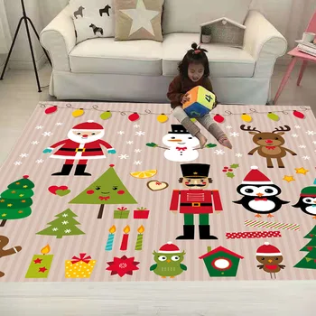 

Cartoon Christmas Children Room Rug Carpet Doormat Baby Playing Mat Loop-pile Velvet Floor Area Rug for Modern Living Room
