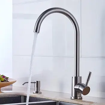 

360 Degree Swivel Faucet Modern Hot And Cold Mixer Stainless Steel Single Handle Brushed Steel Kitchen Sink Faucet