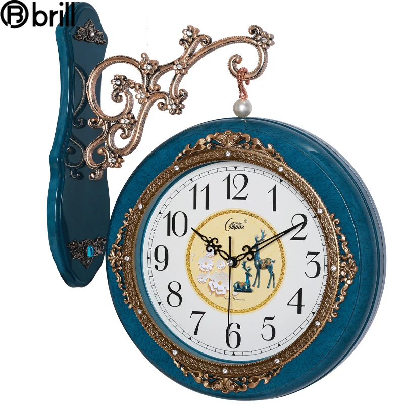 

Nordic Double-sided Large Wall Clcok Retro Living Room Creative Shabby Chic Clocks Wall Home Decor Kitchen Orologio Da Parete