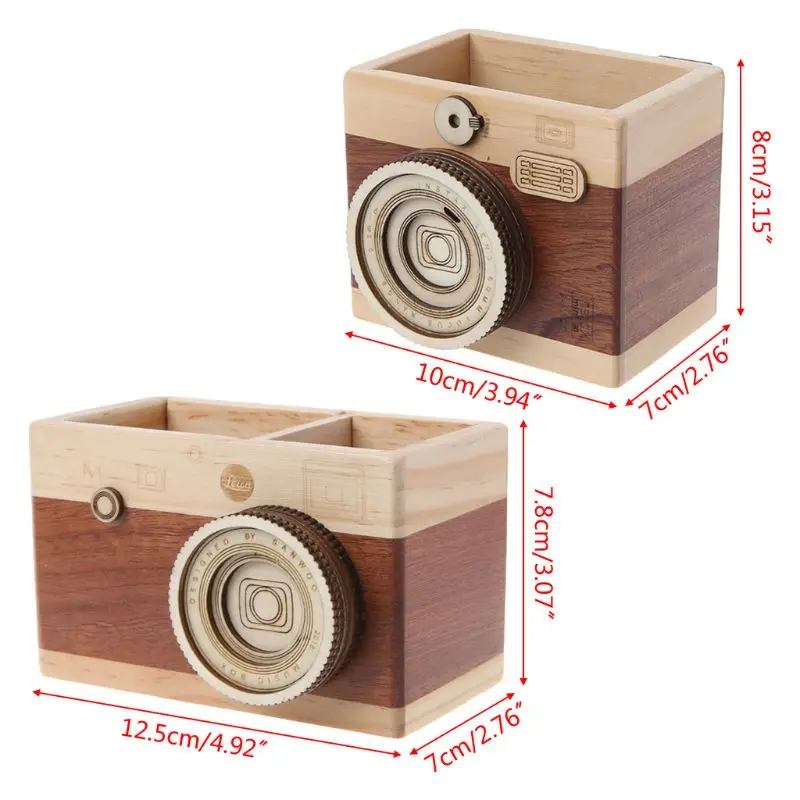 

Creative Camera Pattern Wooden Pen Pencil Case Holder Stand Desktop Sundries Storage Box Multi Purpose Use LX9A