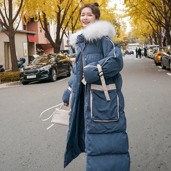 

2020 Winter Black Long Cotton Jacket Women Loose Casual High Quality Artificial Fur Collar Thick Warm Women's Parka Coat